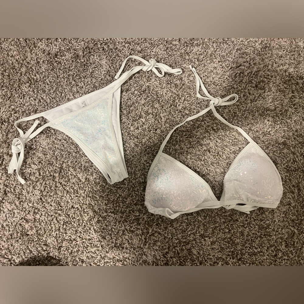 Shein white sparkle cheeky bikini